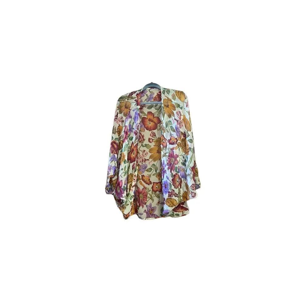 90s Vintage Handmade Sheer Floral Kimono One Size